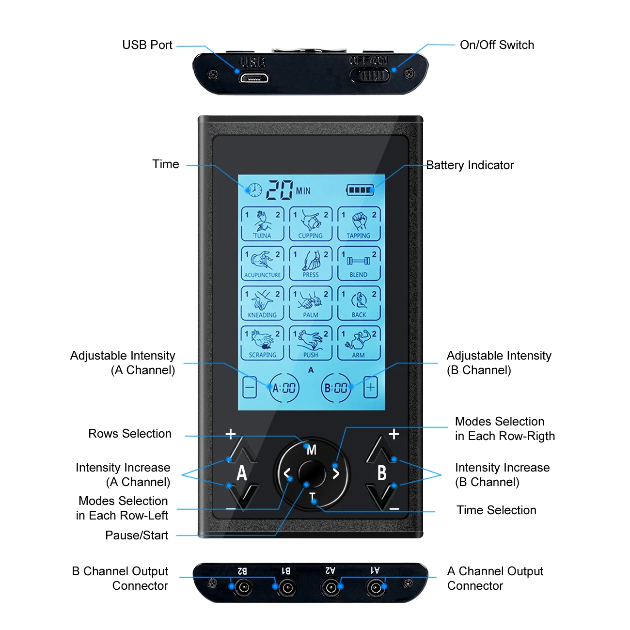 4 Outputs TENS Unit Muscle Stimulator Machine: Easy@Home 24 Modes Rechargeable EMS Electric Pulse Massager | Electric TENS Machine - Pain Relief Therapy for Back Pain | Neck Pain | Muscle Pain-AS8011 - Image 3