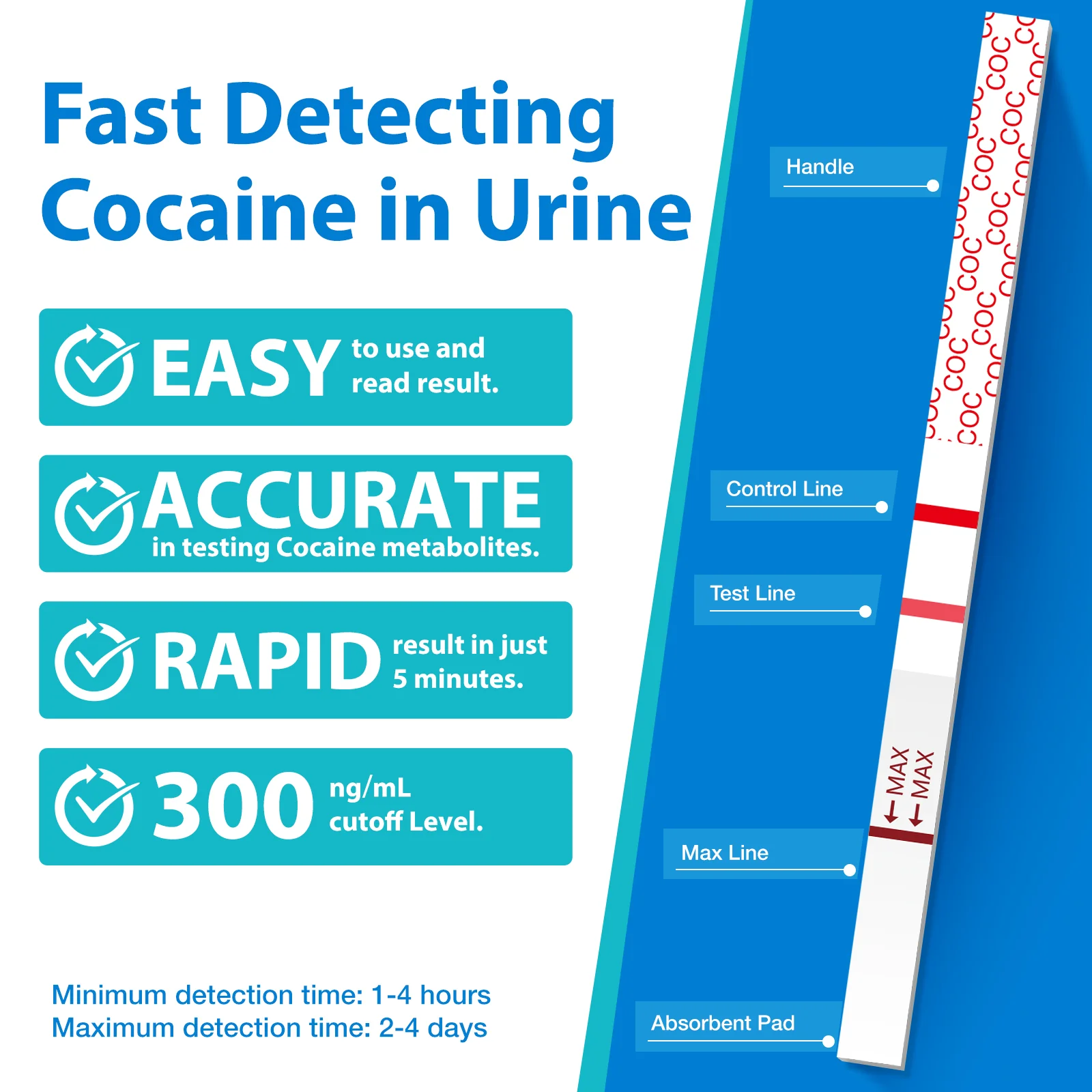 Areta Cocaine Test Strip: Highly Sensitive Cocaine Drug Test Strips, 15 Pack Cocaine Home Screen Testing Kit, 300 ng/mL Cutoff, Instant Results in 5 Min -#ASCOC-114 - Image 2