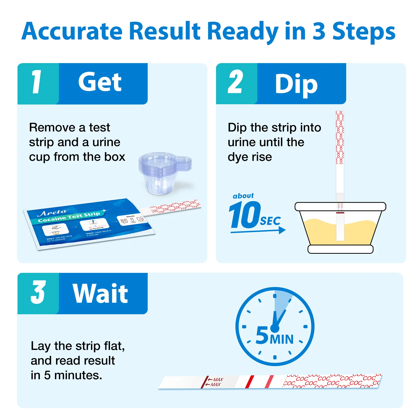 Areta Cocaine Test Strip: Highly Sensitive Cocaine Drug Test Strips, 15 Pack Cocaine Home Screen Testing Kit, 300 ng/mL Cutoff, Instant Results in 5 Min -#ASCOC-114 - Image 3