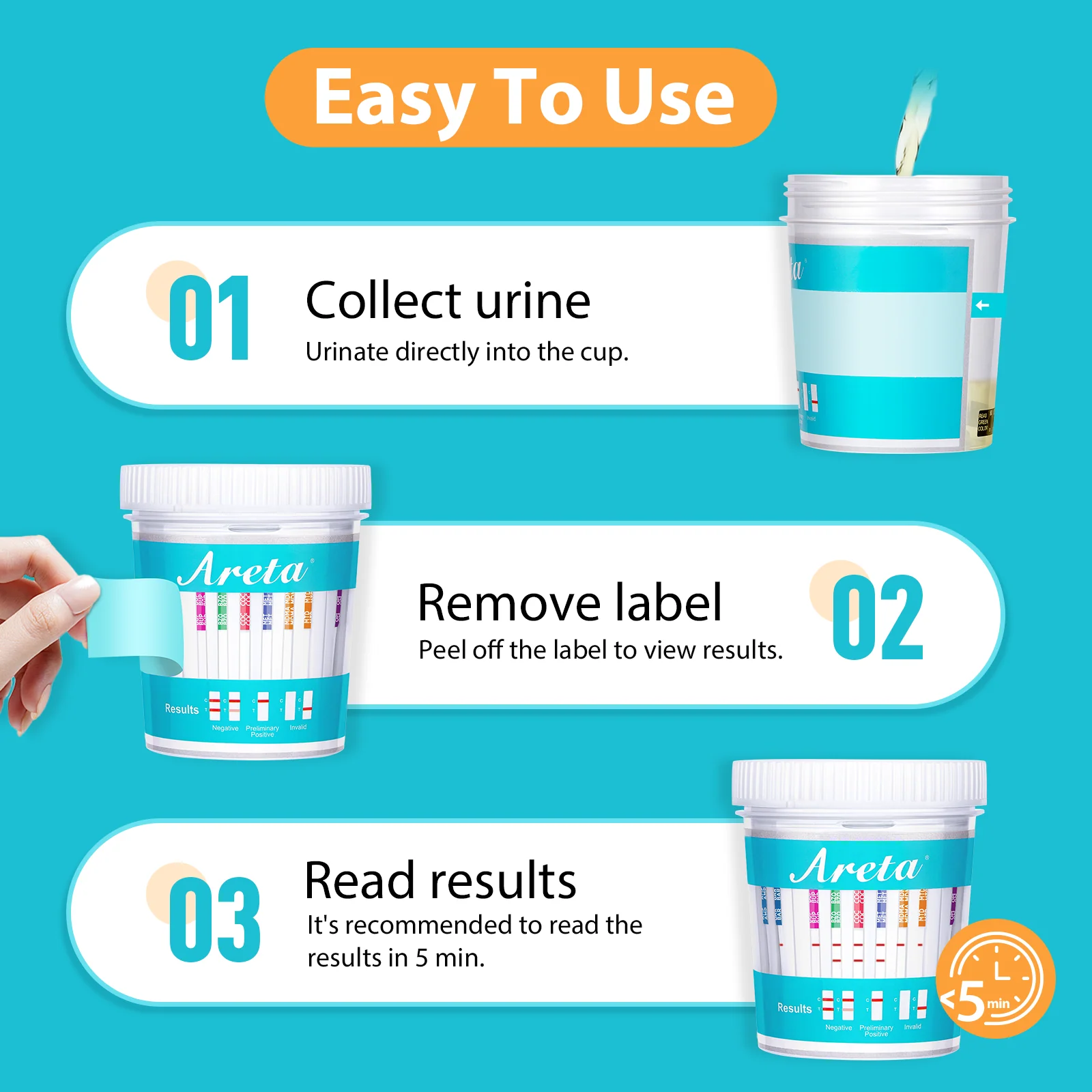 Areta MUTIDURG TEST CUP - 12 Panel Urinary At Home Testing kit, Instant Results in 5 Min Testing for 12 Different Drug Substances Qucik Screen Home Test 1PACK #ACDOA2-2124 - Image 4