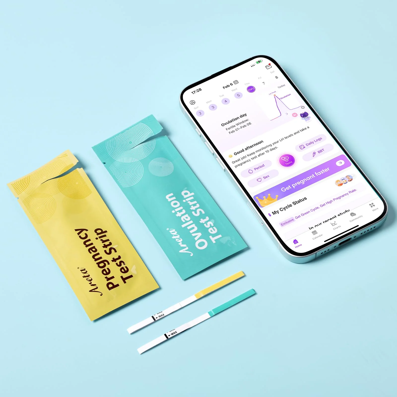 Areta Ovulation & Pregnancy Test Strips: 100 Ovulation Strips & 30 Pregnancy Tests Combo Kit Blue | Accurate at-Home Fertility Tracker | 100 LH + 30 HCG | Expiration Date 11/24/2026 - Image 3