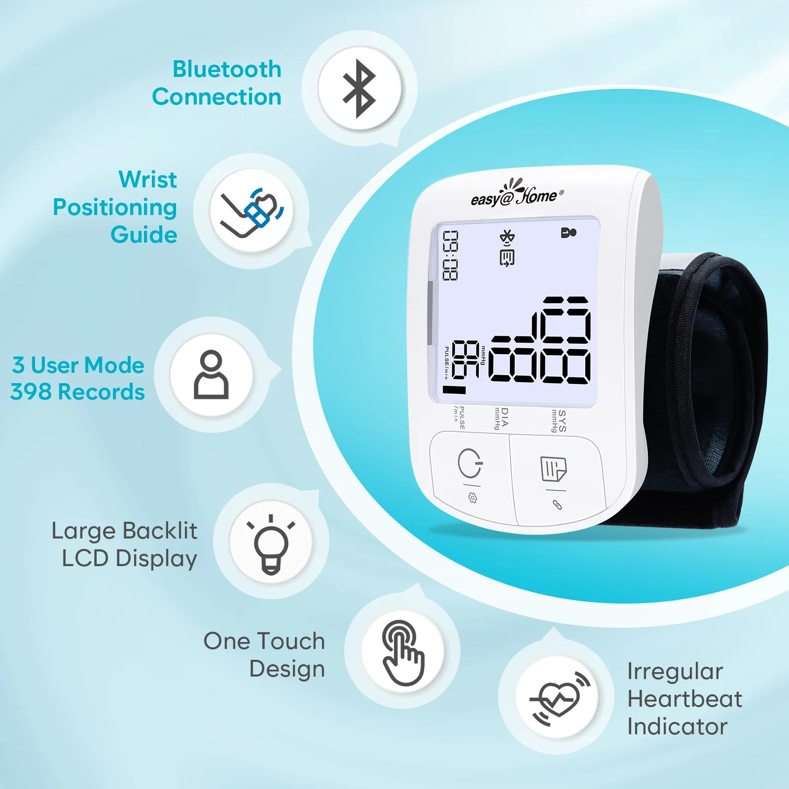 Automatic Wrist Blood Pressure Monitor: Easy@Home Bluetooth Smart Large Cuff BP Machine | Digital Sphygmomanometer| Heart Positioning Indicator | iOS & Android APP |  EBP-085 - Image 6