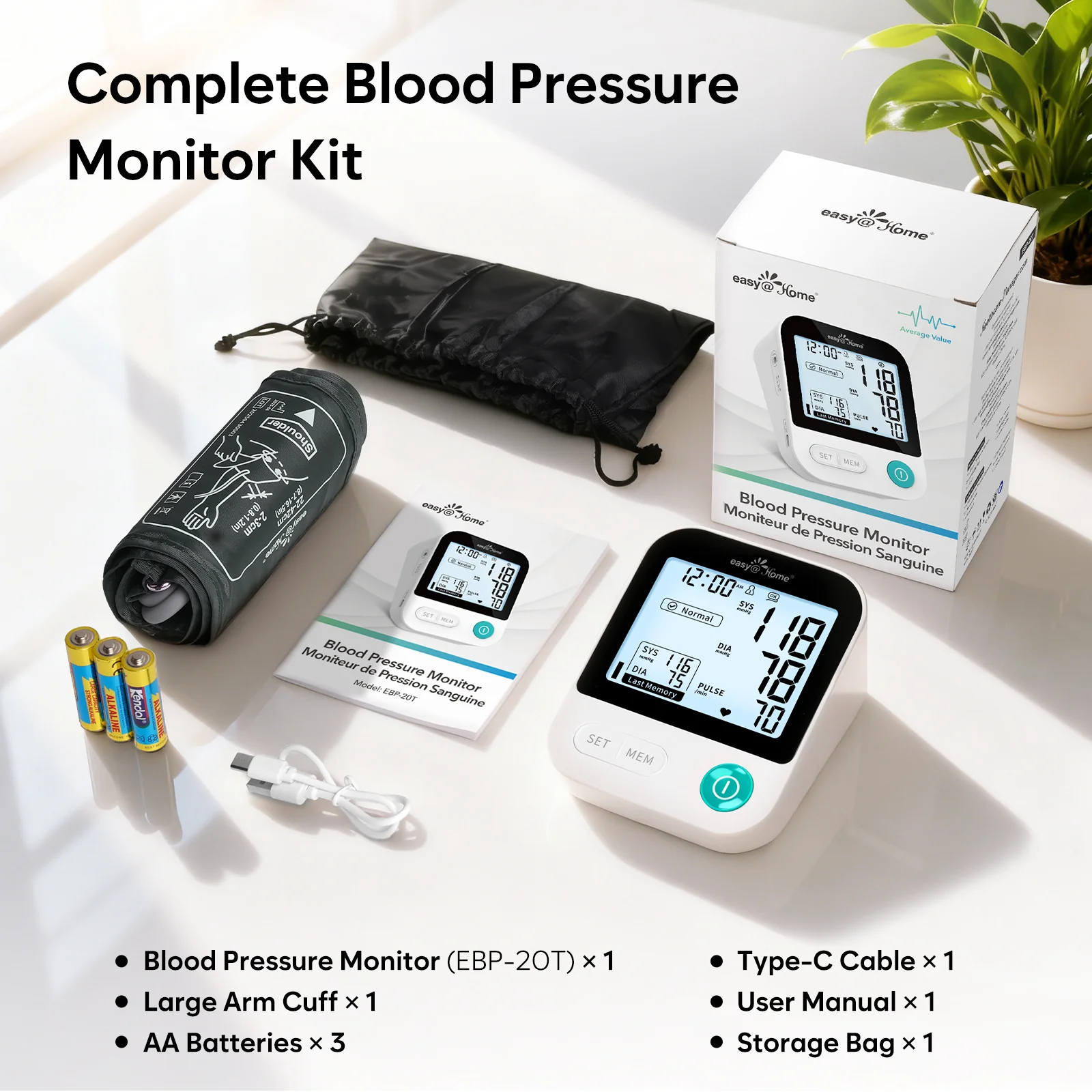 Blood Pressure Monitor for Home Use: Easy@Home Bluetooth BP Machine with Free MyHeartPal App, Digital Blood Pressure Machine with Large Backlit LCD Display, Fits 8.7–16.5 in Arms, EBP-20T - Image 12