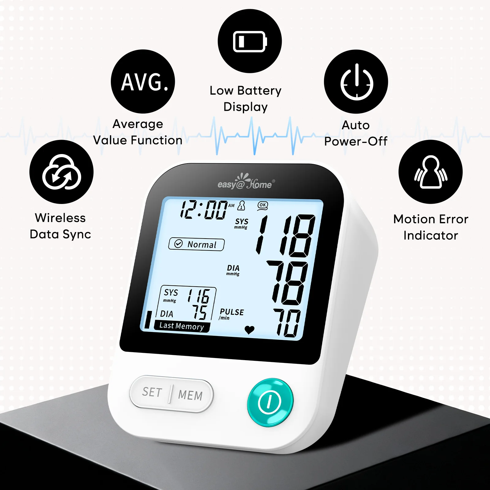 Blood Pressure Monitor for Home Use: Easy@Home Bluetooth BP Machine with Free MyHeartPal App, Digital Blood Pressure Machine with Large Backlit LCD Display, Fits 8.7–16.5 in Arms, EBP-20T - Image 3