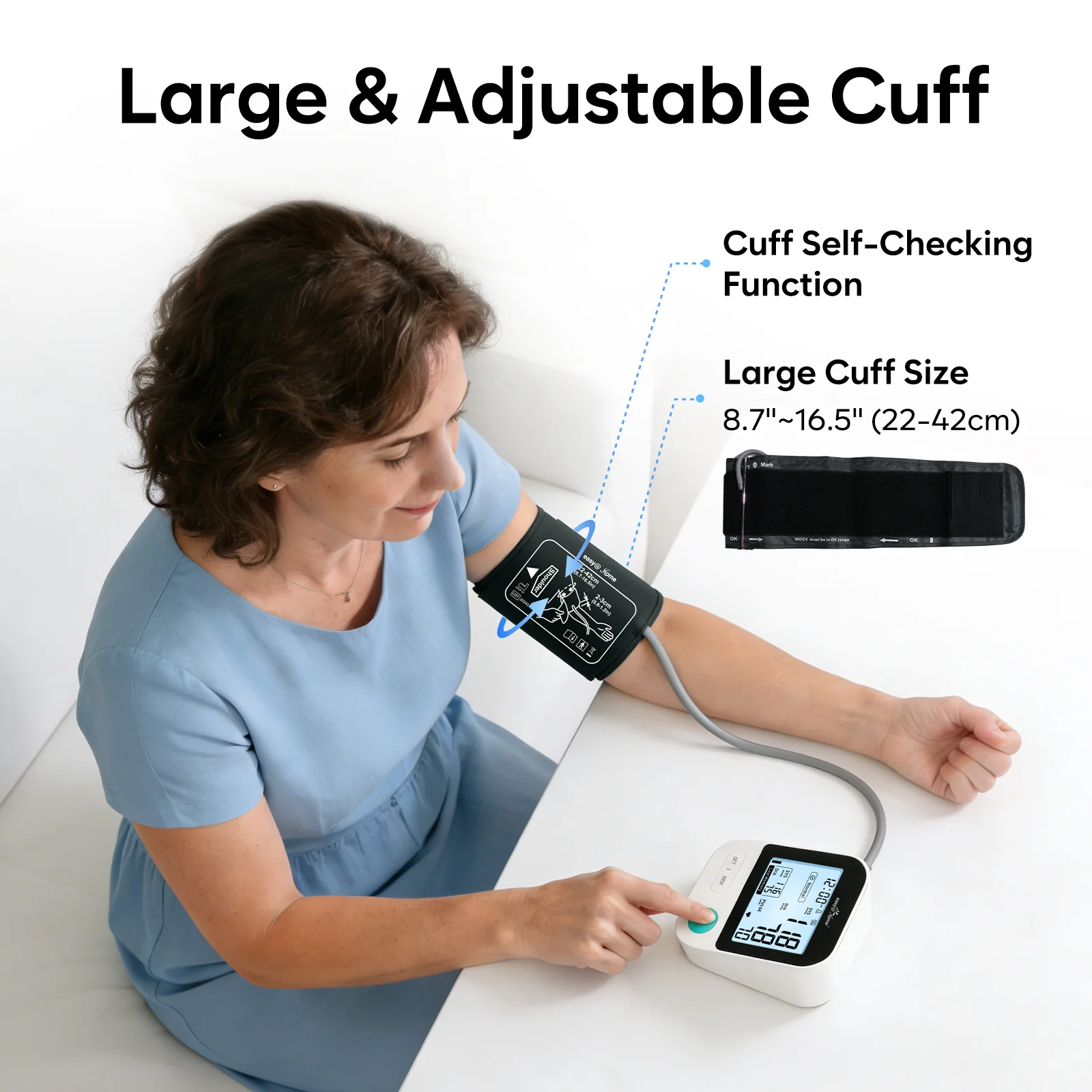 Blood Pressure Monitor for Home Use: Easy@Home Bluetooth BP Machine with Free MyHeartPal App, Digital Blood Pressure Machine with Large Backlit LCD Display, Fits 8.7–16.5 in Arms, EBP-20T - Image 9