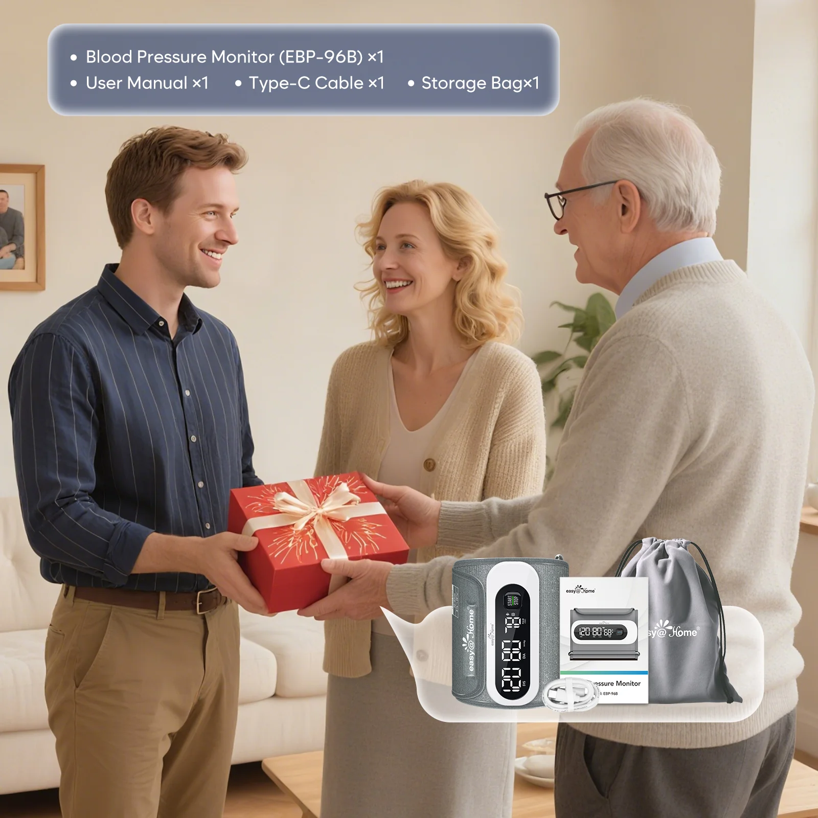 Bluetooth Wireless Blood Pressure Monitor for Home Use: Easy@Home Rechargeable BP Machine with Large Cuff, Free MyHeartPal App, One-Piece Design, Compact & Portable, iOS & Android Compatible, EBP-96B - Image 9