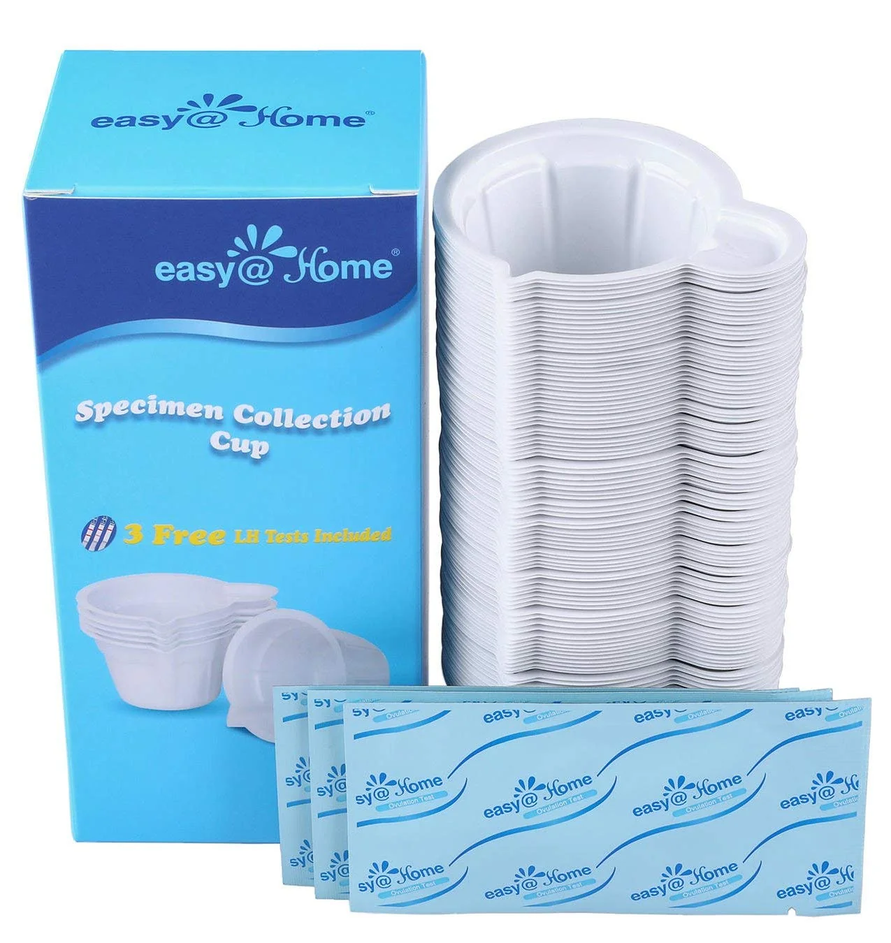 Easy@Home 100 Disposable Plastic Urine Specimen Cups with 3 Free Ovulation Test Strips - Image 5