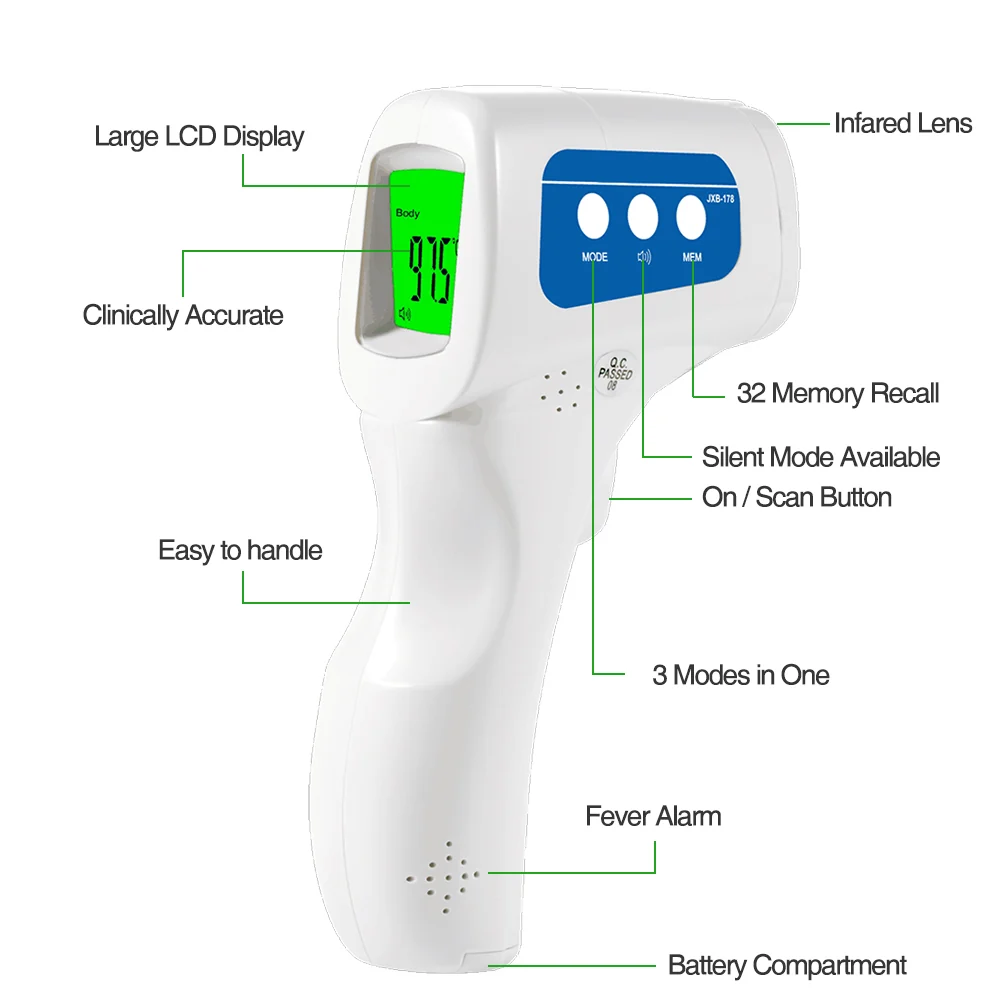 Easy@Home 3 in 1 Non-Contact Infrared Forehead Thermometer (US Stock) for Digital Temperature of Babies, Kids and Adults, Co-Branding JXB-178 - Image 4