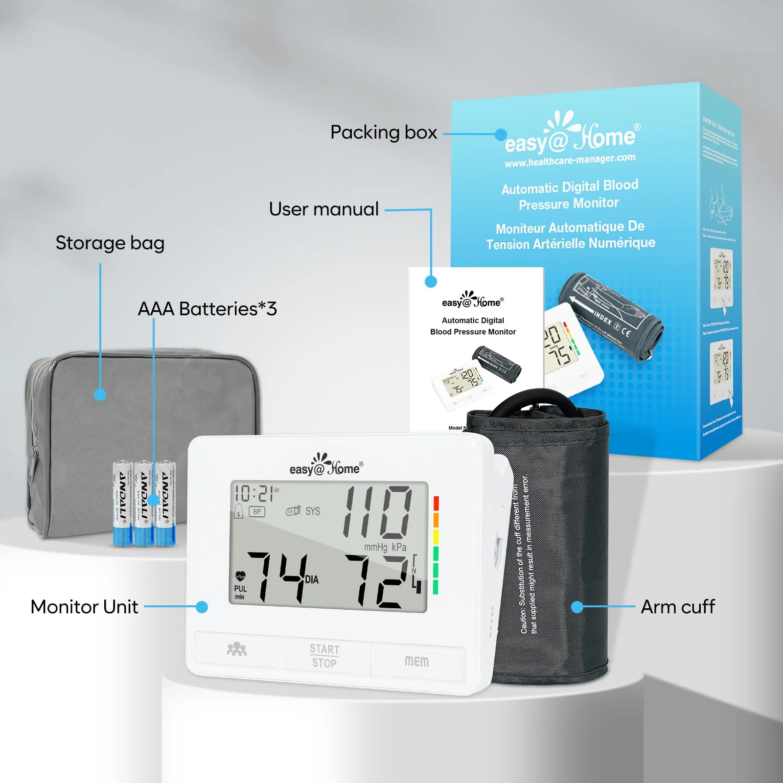 Easy@Home Blood Pressure Monitors for Home Use: Accurate Upper Arm BP Machine with Large Cuff | Automatic Tensiometre with Large LCD Display | 2 Users | Dual Power Supply | No Bluetooth - Image 8