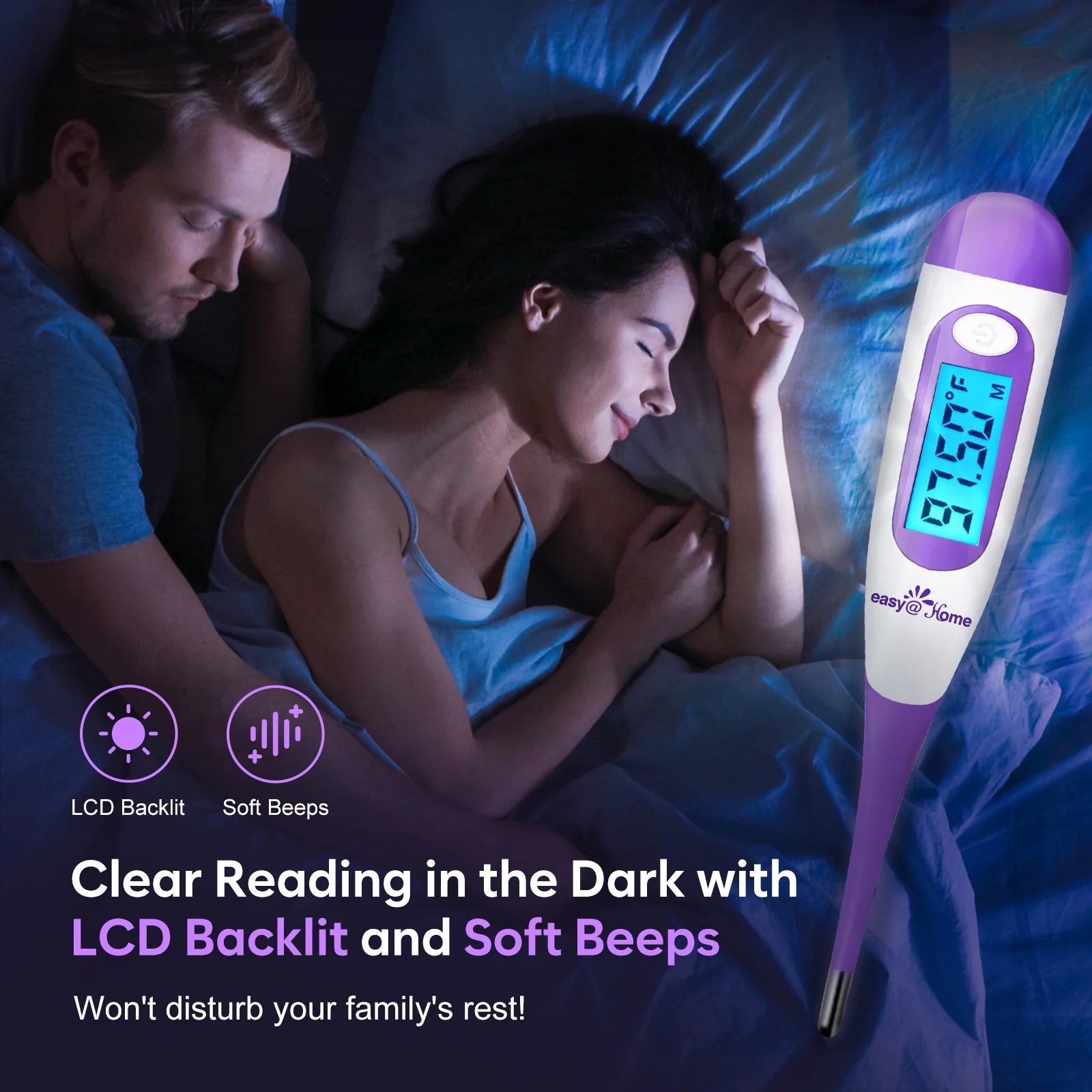 Easy@Home Digital Basal Thermometer with Large Backlight LCD Display, 1/100th Degree High Precision and Memory Recall, for Ovulation Tracking and Natural Family Planning,EBT-100B-P (Purple) - Image 8