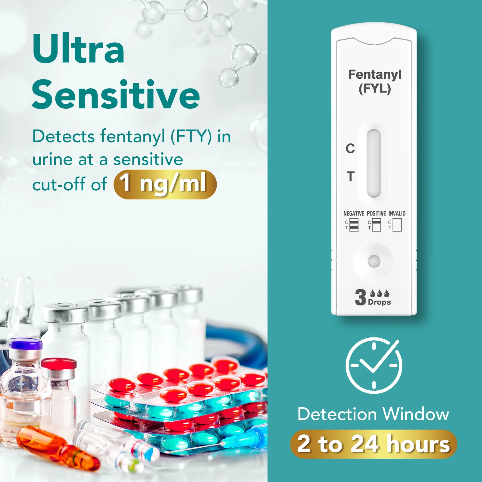 Easy@Home Fentanyl Urine Test: 5 Pack Drug Testing Kits with Ultra-Sensitive 1 ng/mL Cutoff, Opiate Drugs Screening Rapid Tests, Including Urine Collection Dropper, #ECFY-114 - Image 3