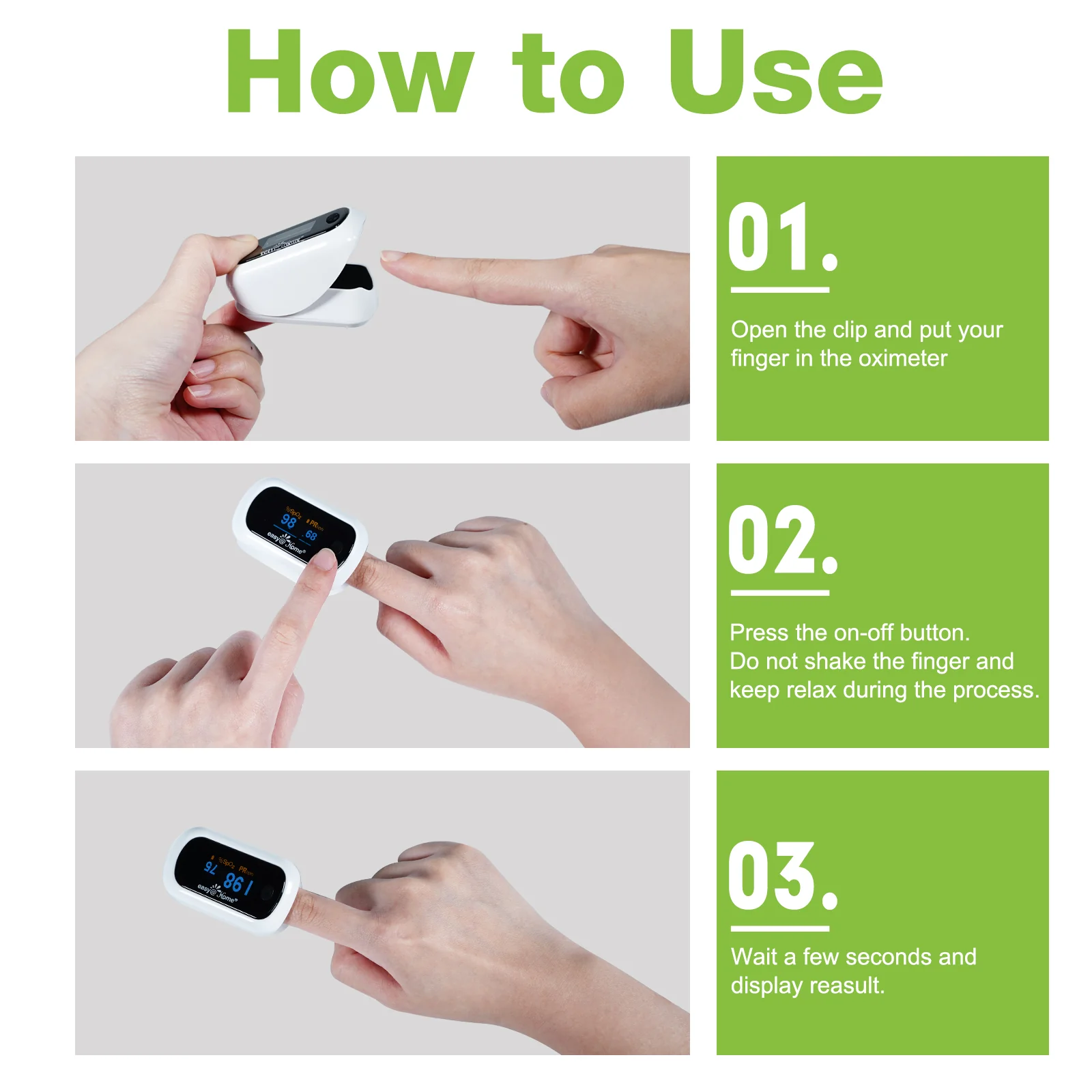 Easy@Home Fingertip Pulse Oximeter SpO2 Blood Oxygen Saturation Meter and Heart Rate Monitor, Rotatable OLED Display with Batteries Included, Portable Lanyard and Carrying Package-EHP035 - Image 7