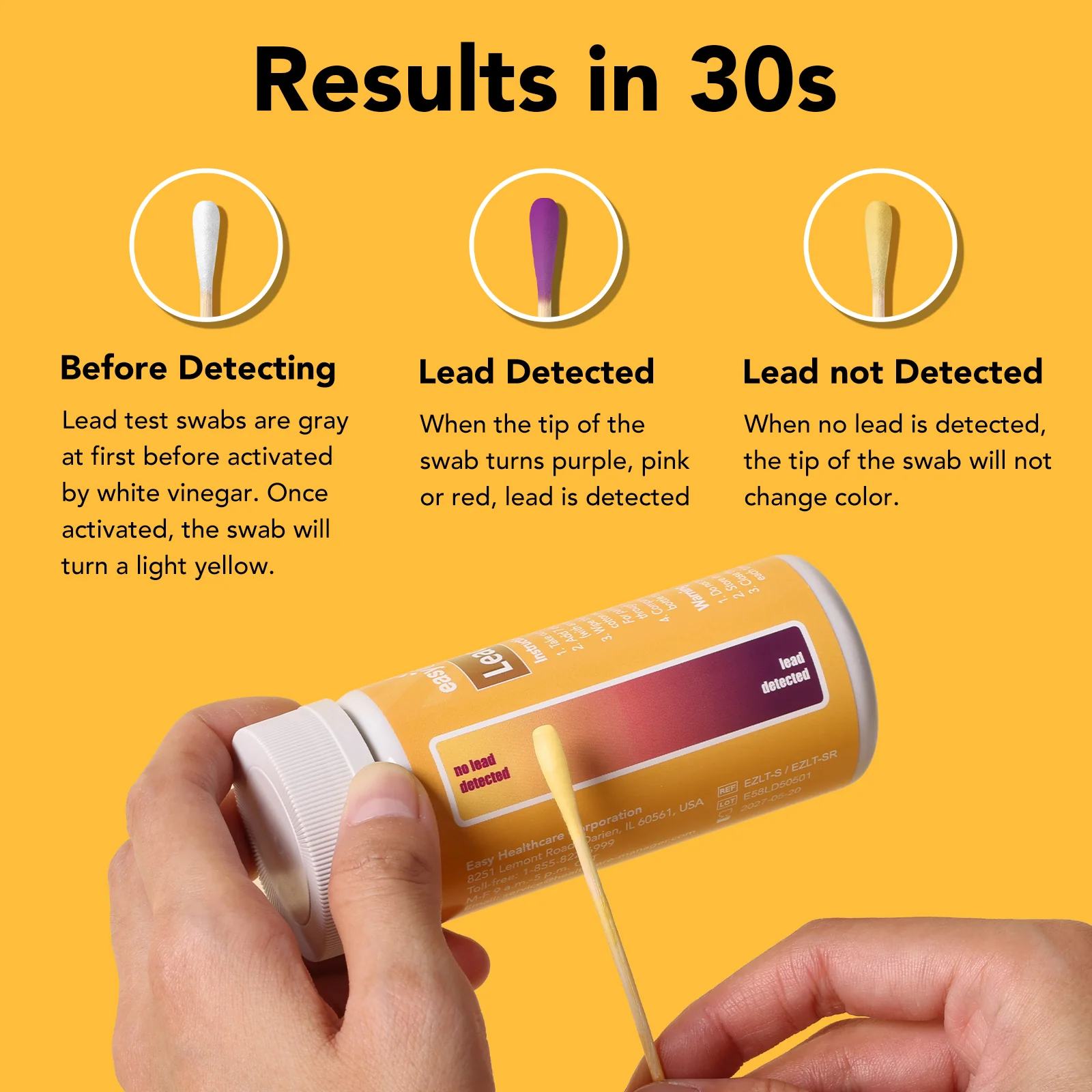 Easy@Home Lead Test Kit – 30 Rapid Testing Swabs with 30‑Second Colour‑Change Results. at Home Lead Test Kits Use for Paint, Toys, Dishes, Metals, Ceramic, Wood #EZLT-S:30 - Image 5