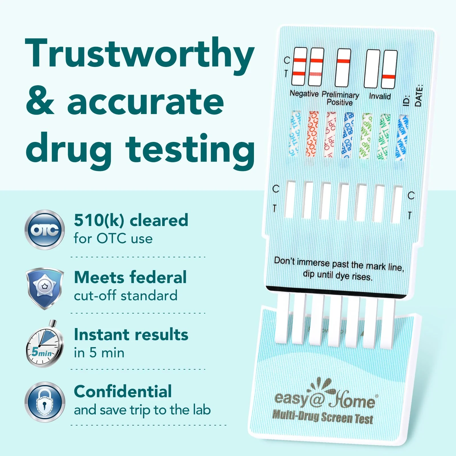 Easy@Home Multidrug Screen Test - At Home Urine Drug Testing Kits For All Drugs Detects Marijuana(THC), Cocaine(COC), Morphine(MOR/OPI 2000), Oxazepam(BZO), Amphetamine(AMP), MET, MDMA#EDOAP-174-5Pack - Image 2