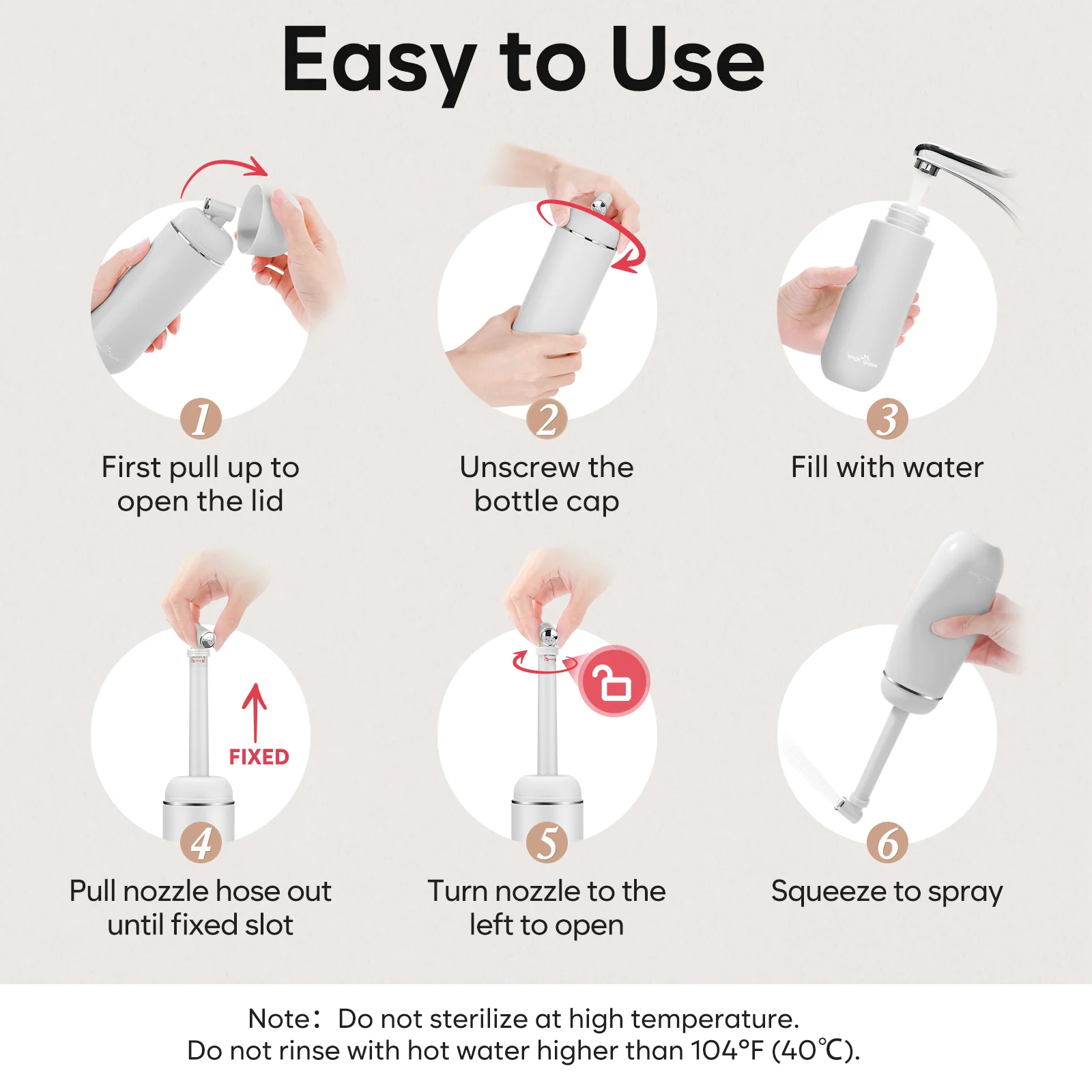 Easy@Home Portable Bidet for Travel: Handheld Sprayer Kit - Personal Hygiene Peri Bottle for Women & Men | Perineal & Postpartum Care Essentials | 380mL (12.8 oz) Large Capacity Bottle | EPB-01 Grey - Image 5
