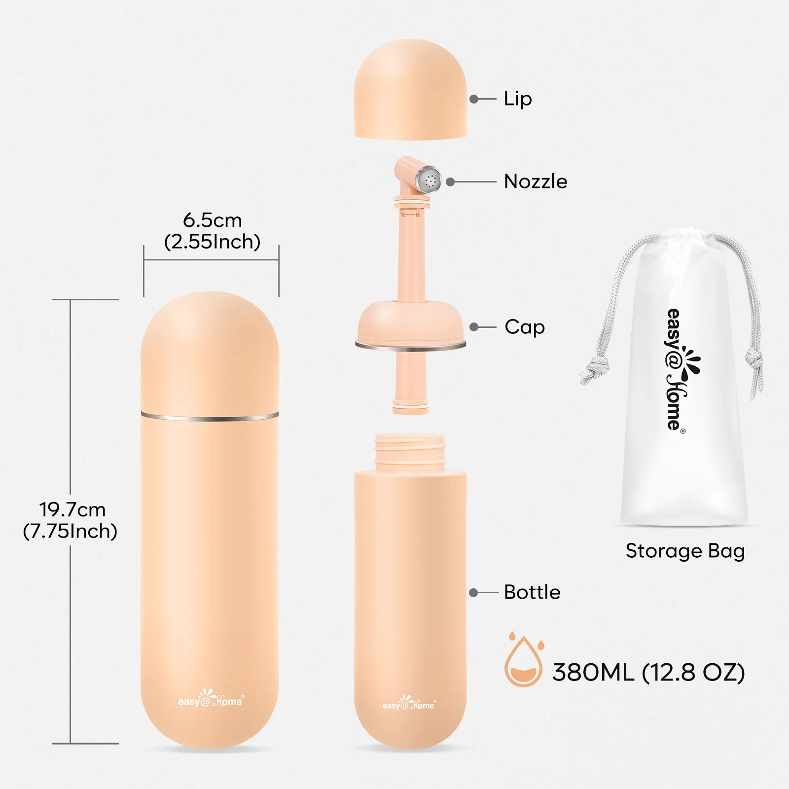 Easy@Home Portable Travel Bidet: Peri Bottle for Postpartum Care & Personal Hygiene - Handheld Sprayer Kit with 380ml(12.8 oz) Large Capacity Bottle - High Pressure Water Spray for Women & Men | EPB-01 Brown - Image 7