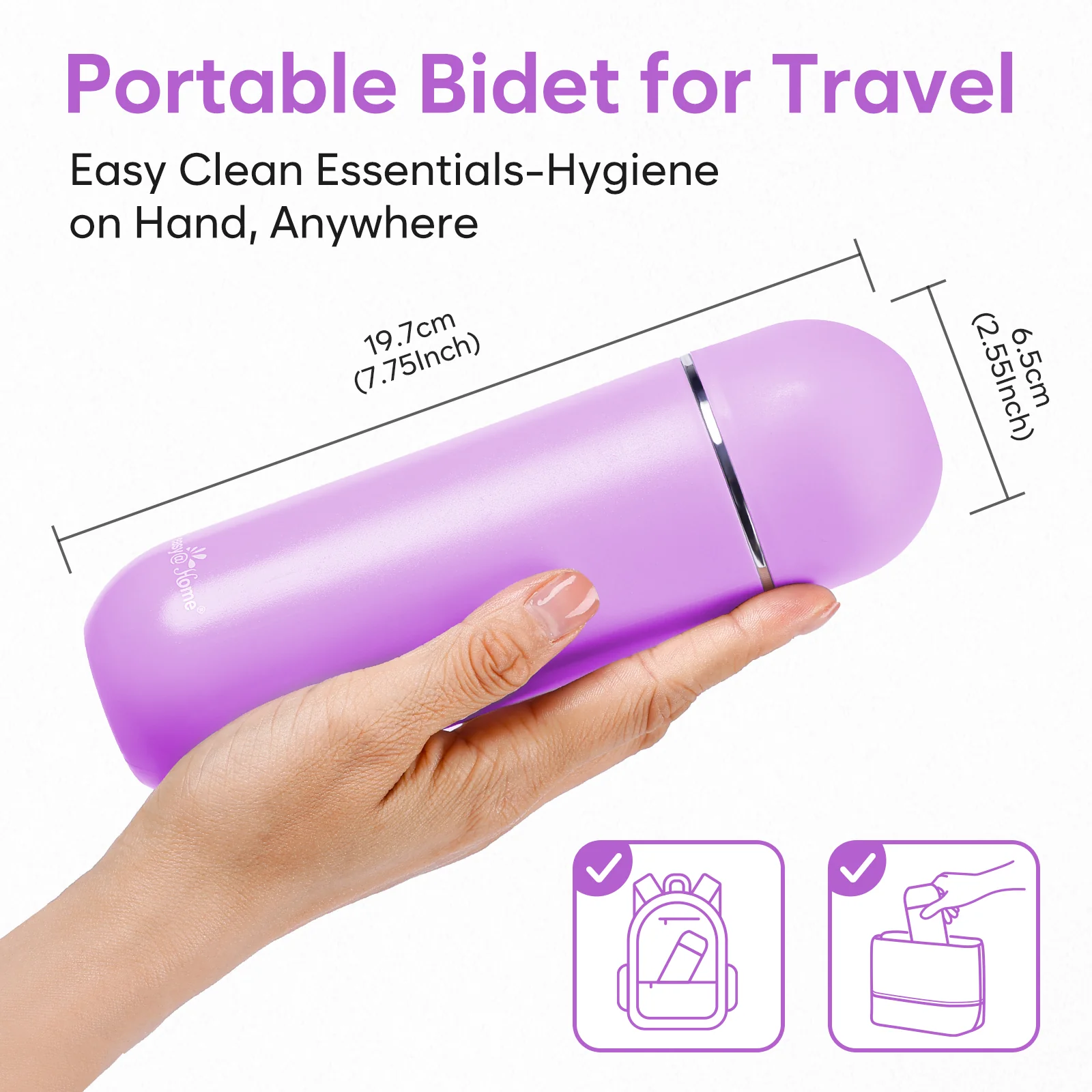 Easy@Home Portable Travel Bidet: Peri Bottle for Postpartum Essentials - Handheld Sprayer Kit for Perineal Care & Personal Hygiene | 380ml (12.8oz) | Women & Men | EPB-01 Pink - Image 7