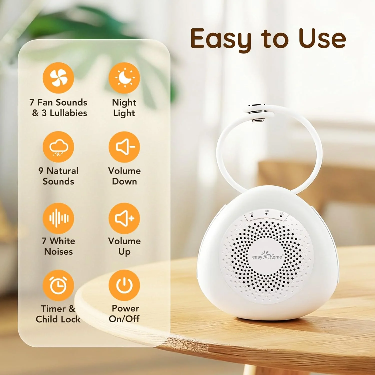 Easy@Home Portable White Noise Machine with 30 Relaxing Sounds, Automatic Timer, Child Lock, and Night Light | Ideal for Babies and Adults, White Noise Generator and Sounds for Sleep and Relaxation - Image 7