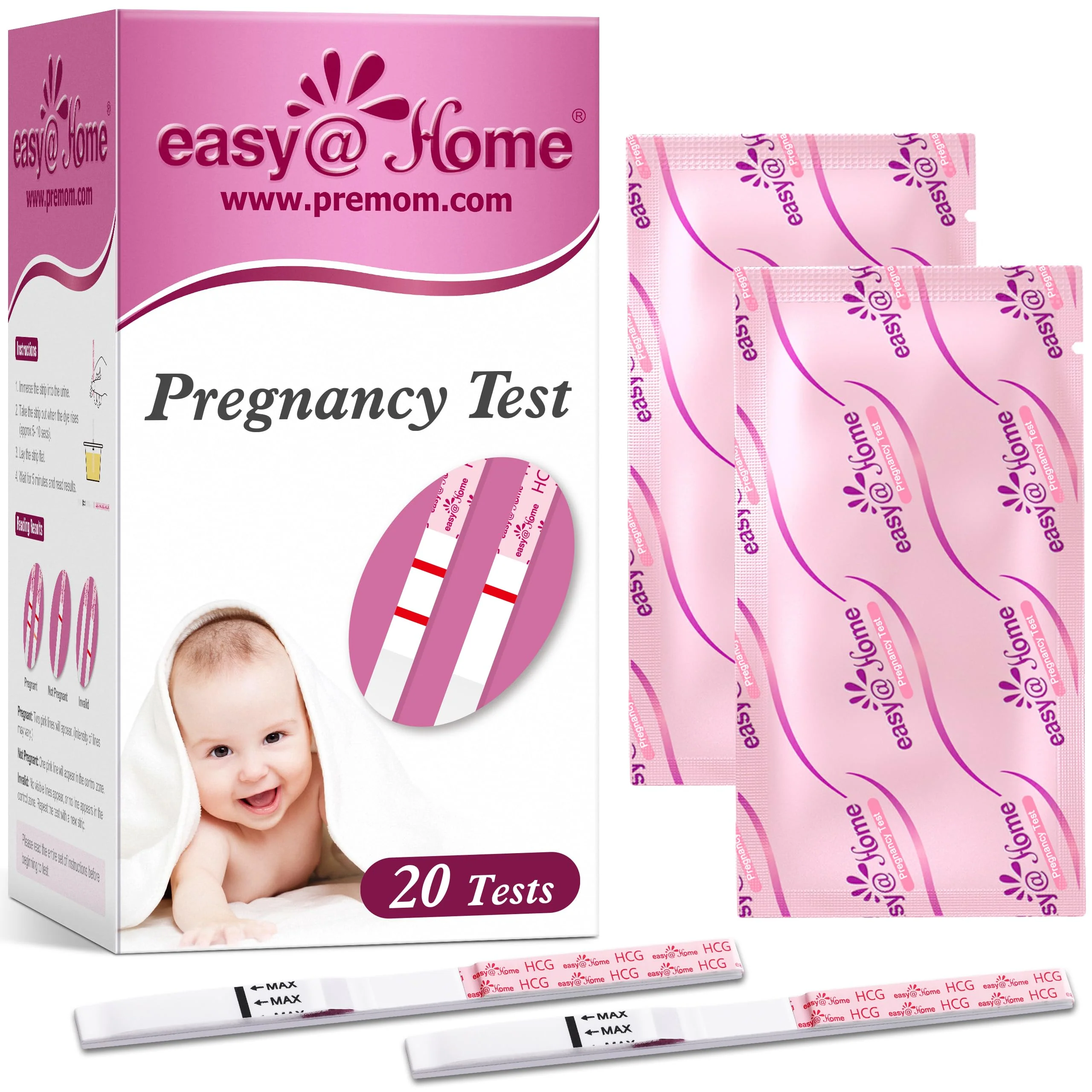 Easy@Home Pregnancy Test Strips: 20 Bulk Pregnancy Strips, Early Detection hCG Test Kit - Pruebas de Embarazo, Powered by Premom APP | 20 Pack - Image 9