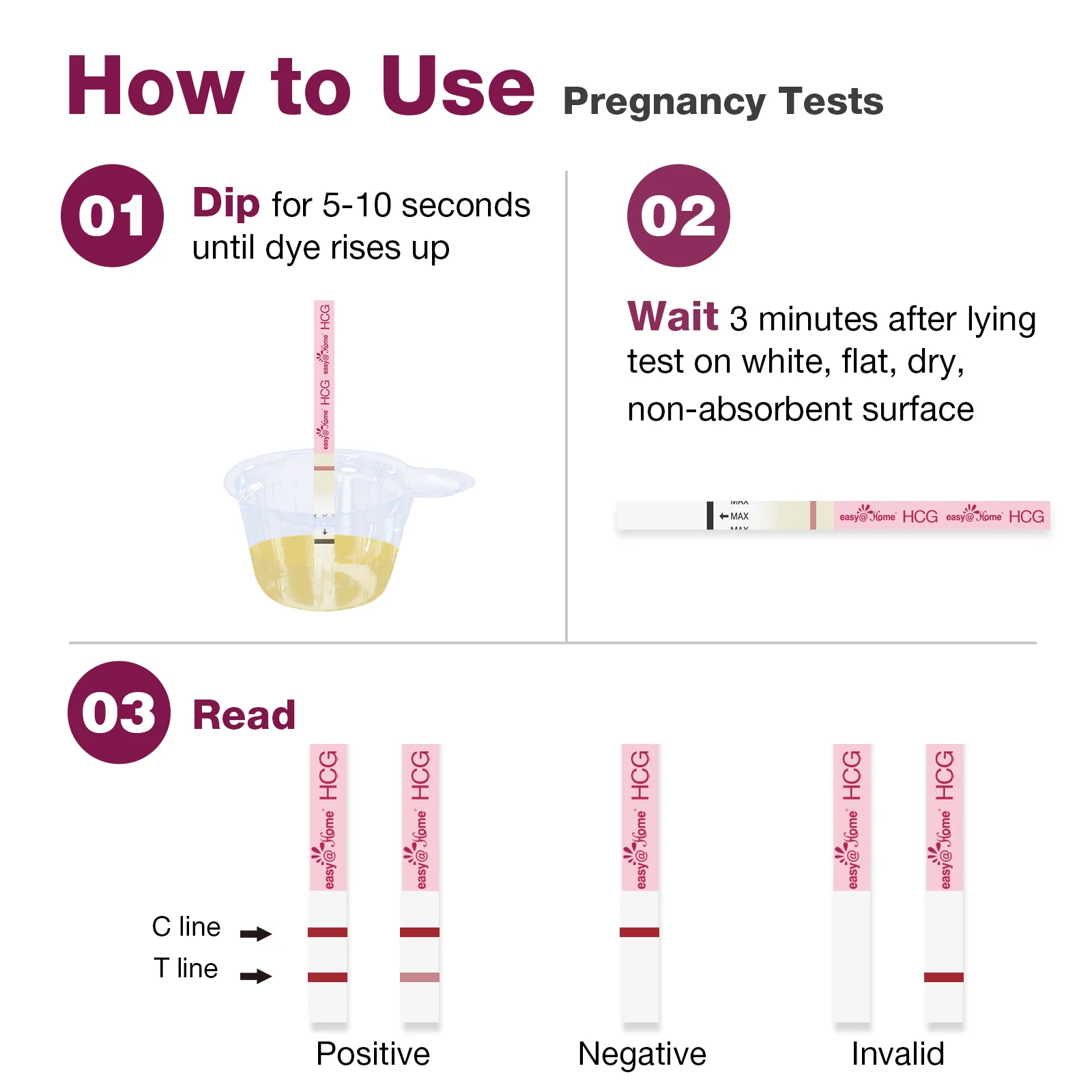 Easy@Home Pregnancy Test Strips Kit: 10-Pack HCG Test Strips, Early Detection Home Pregnancy Test - Image 3