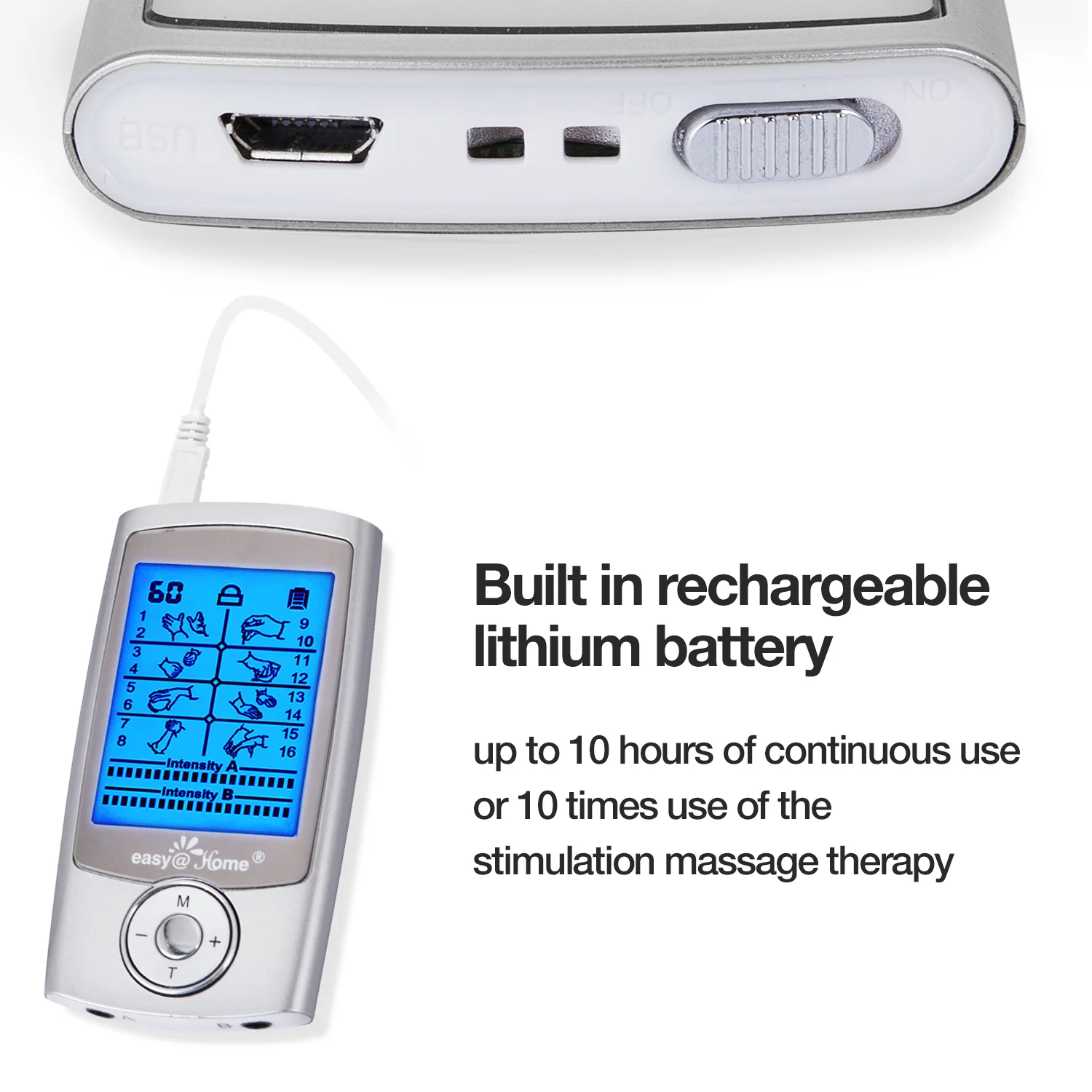 Easy@Home Rechargeable TENS Unit Muscle Stimulator, Electric Pain relief Pulse Massager with 16 EMS or TENS Massage Modes and 20 Intensity Levels - EHE029N - Image 5
