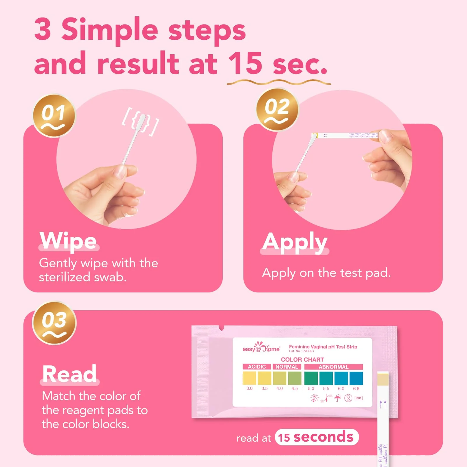 Easy@Home Vaginal pH Test -30 Strips | BV Test Kit at Home for Women | Yeast Infection Test + pH Balance for Women - Image 3