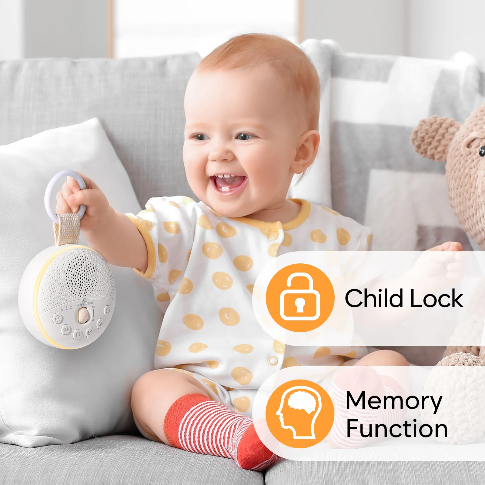 Easy@Home White Noise Machine: Portable Baby Sound Machine 34 Soothing Lullabies & Nature Sounds | 3 Timer Set | Night Light | Baby Essentials for Newborn | High Exact Roller Volume Control & USB - Image 5