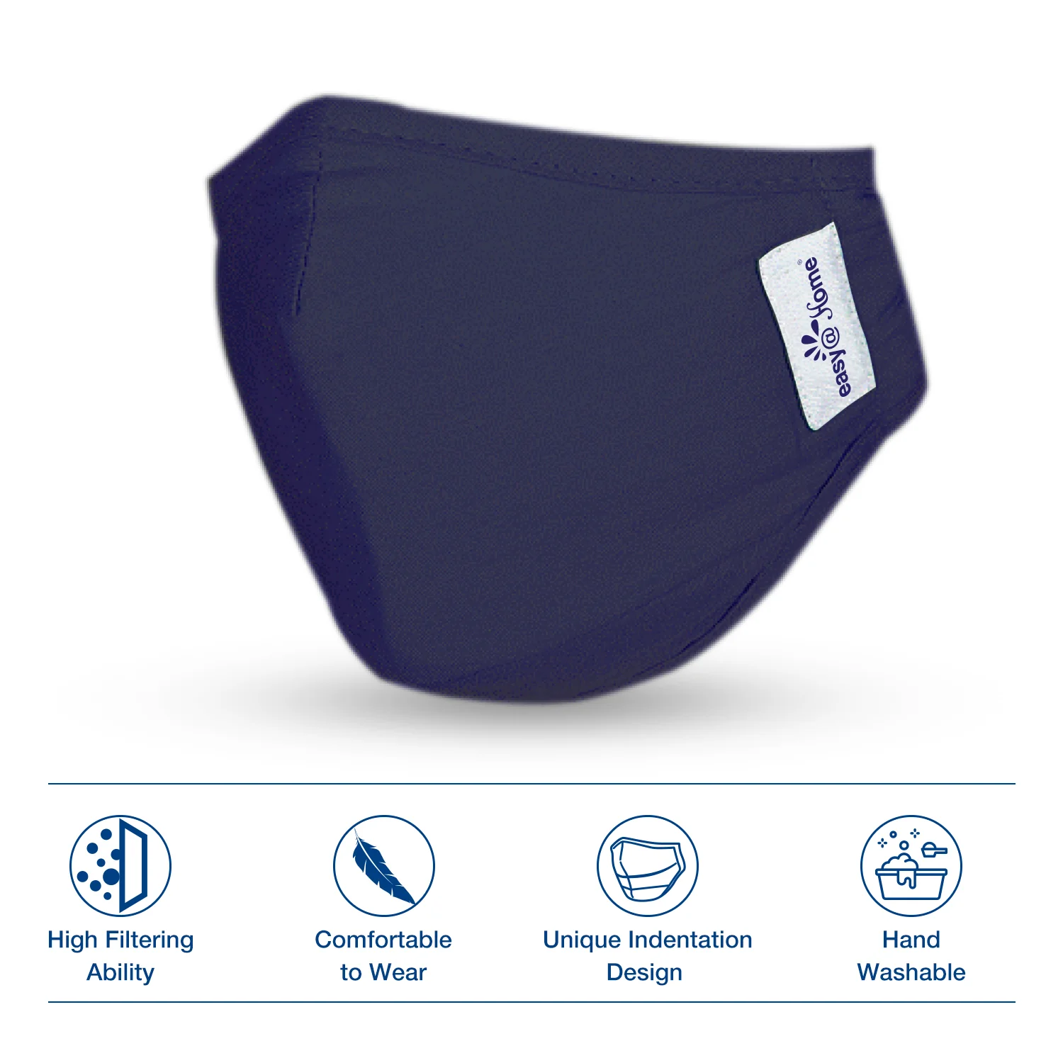 Face Mask, Washable and Reusable Cloth Mask with Filters, Personal Protection with Ear Loops for Home Use, Medium, Best for Children and Youth, Navy Blue (1 Mask+ 4 Filters) - Image 2