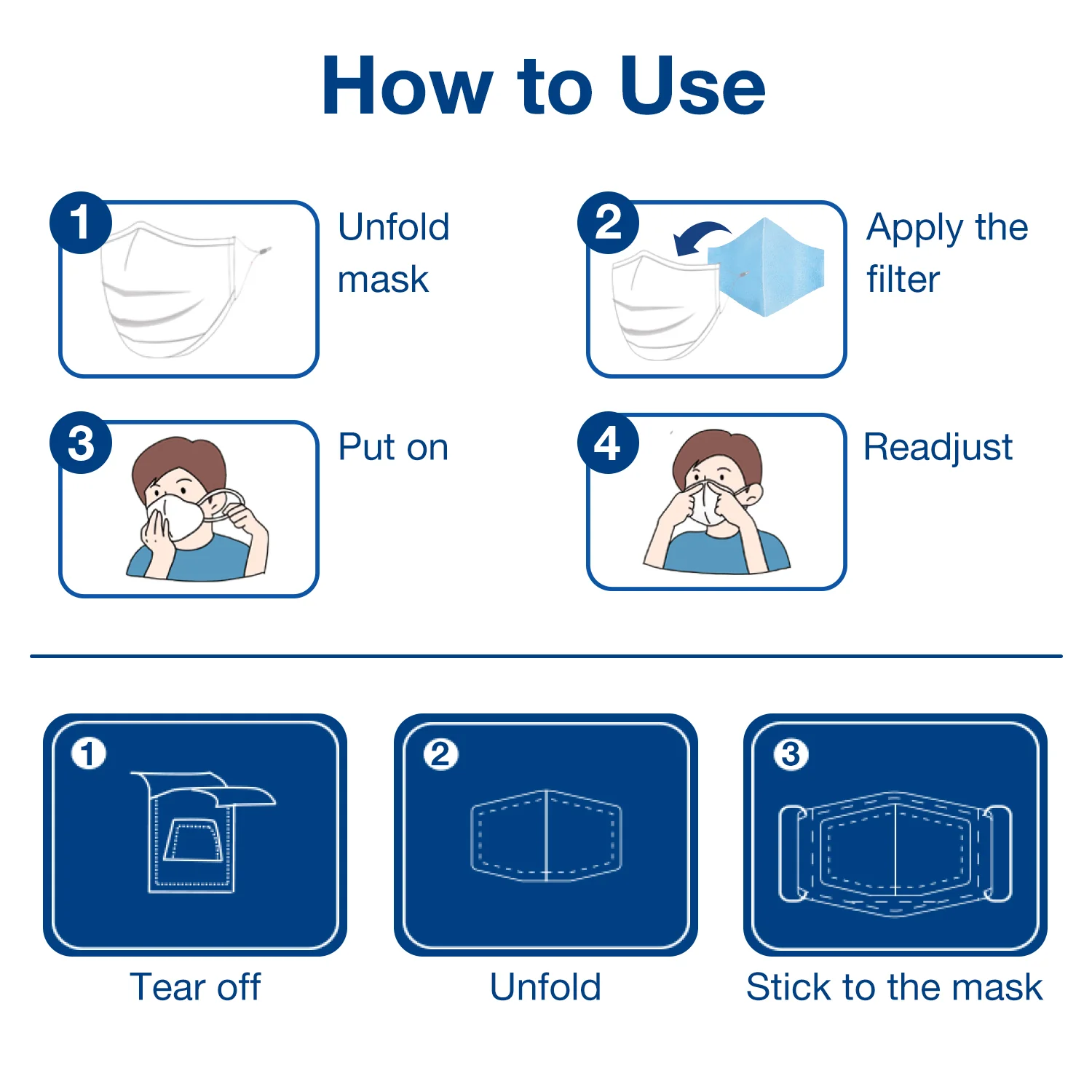 Face Mask, Washable and Reusable Cloth Mask with Filters, Personal Protection with Ear Loops for Home Use, Medium, Best for Children and Youth, Navy Blue (1 Mask+ 4 Filters) - Image 7