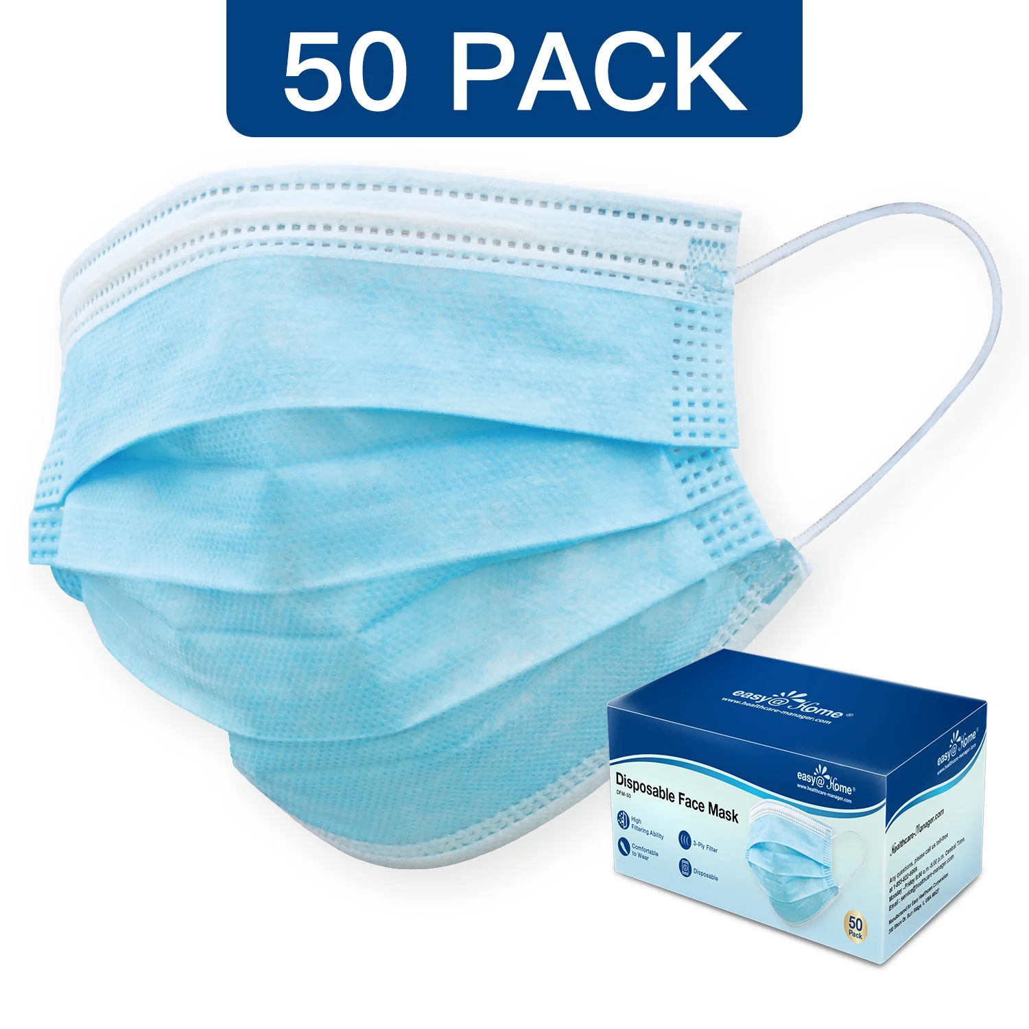 Face Masks 50 Ct– Disposable Safety Protection with Ear Loops for Home Use, Breathable & Comfortable 3-Ply Filter - Image 8