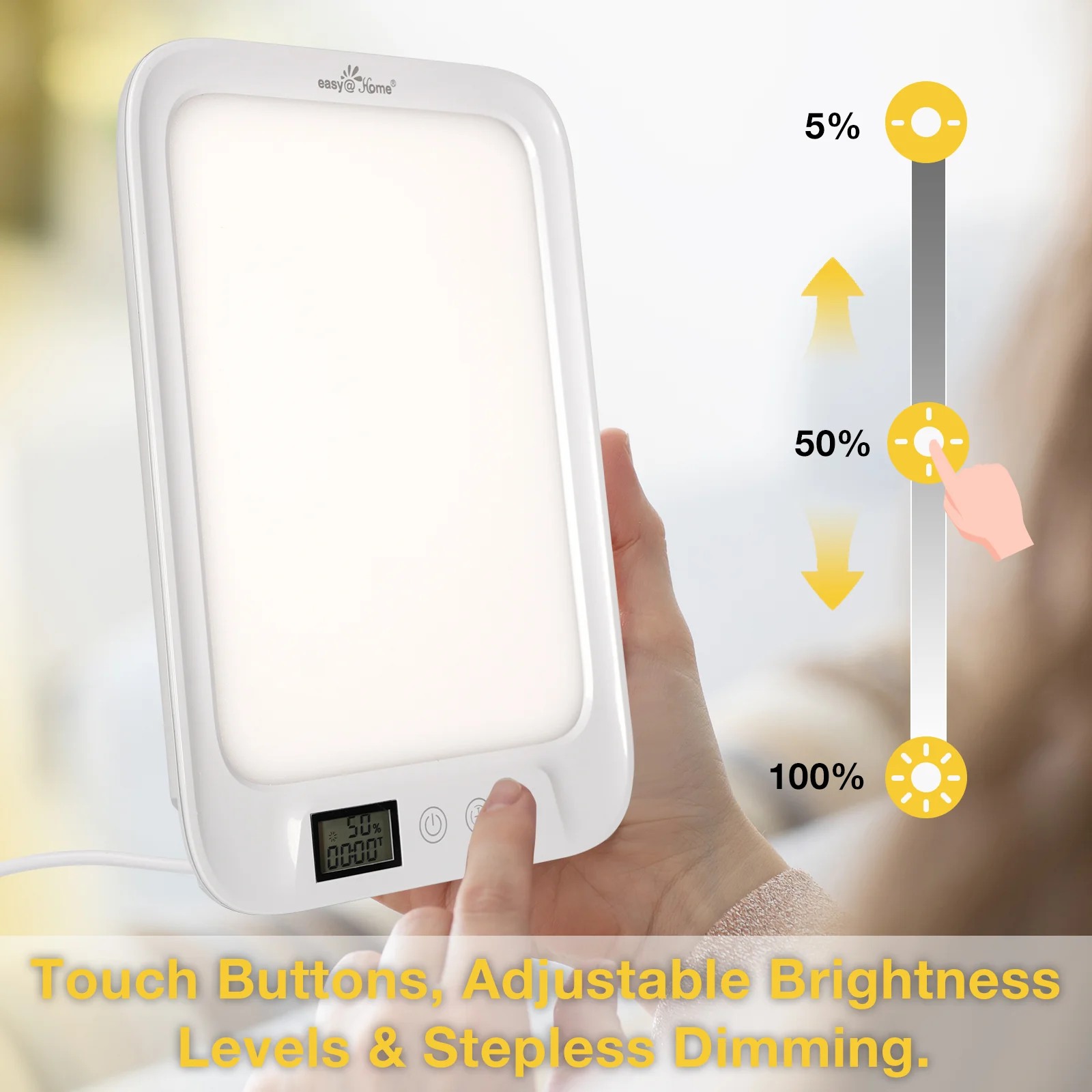 Light Therapy Lamp Easy@Home UV-Free 10000 Lux Happy Light Therapy Lamp |Sad Lamp | Sun Lamp |Seasonal Sunlight with 3 Color Adjustable Brightness Levels Timer Memory Function,ELT-492-WT - Image 3