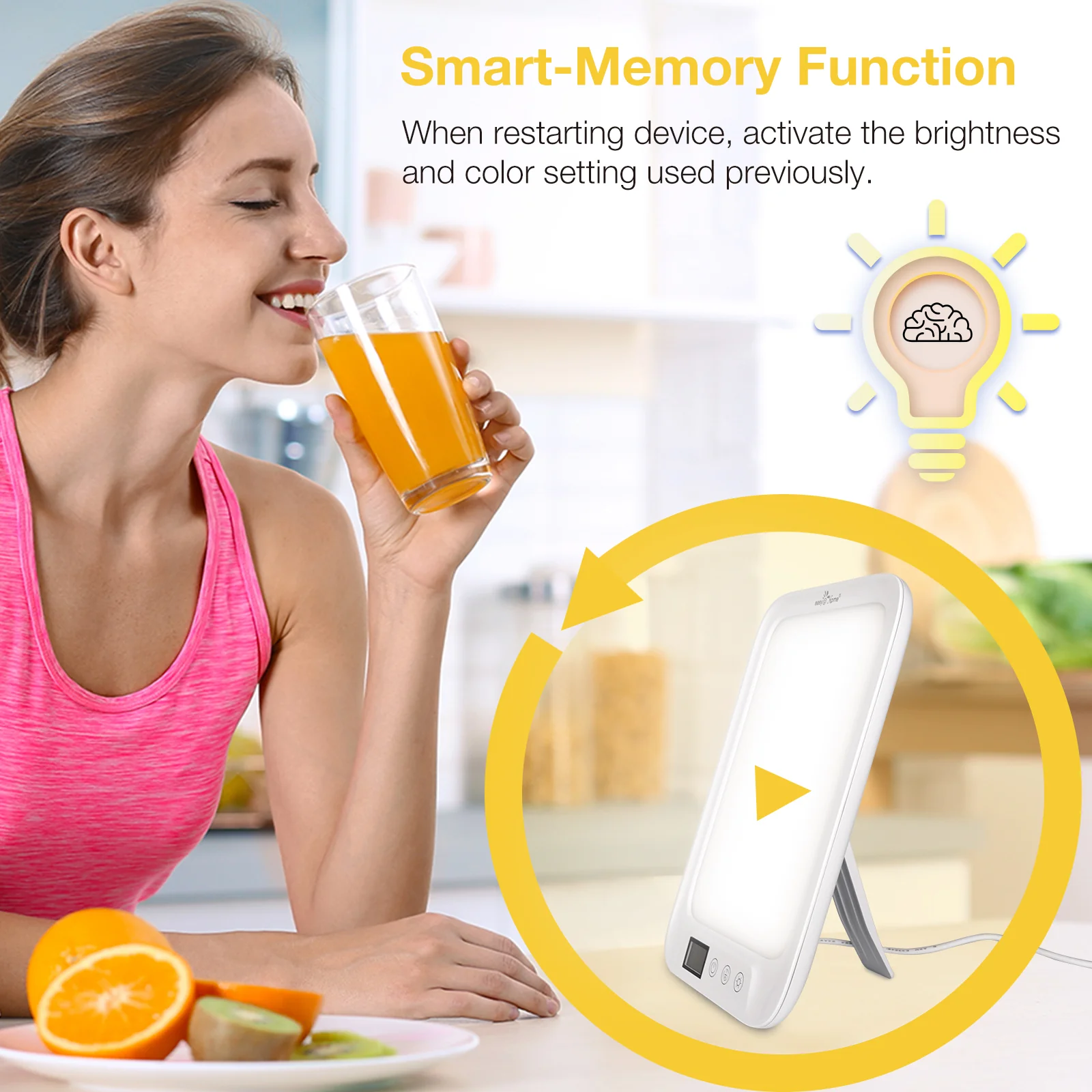 Light Therapy Lamp Easy@Home UV-Free 10000 Lux Happy Light Therapy Lamp |Sad Lamp | Sun Lamp |Seasonal Sunlight with 3 Color Adjustable Brightness Levels Timer Memory Function,ELT-492-WT - Image 7