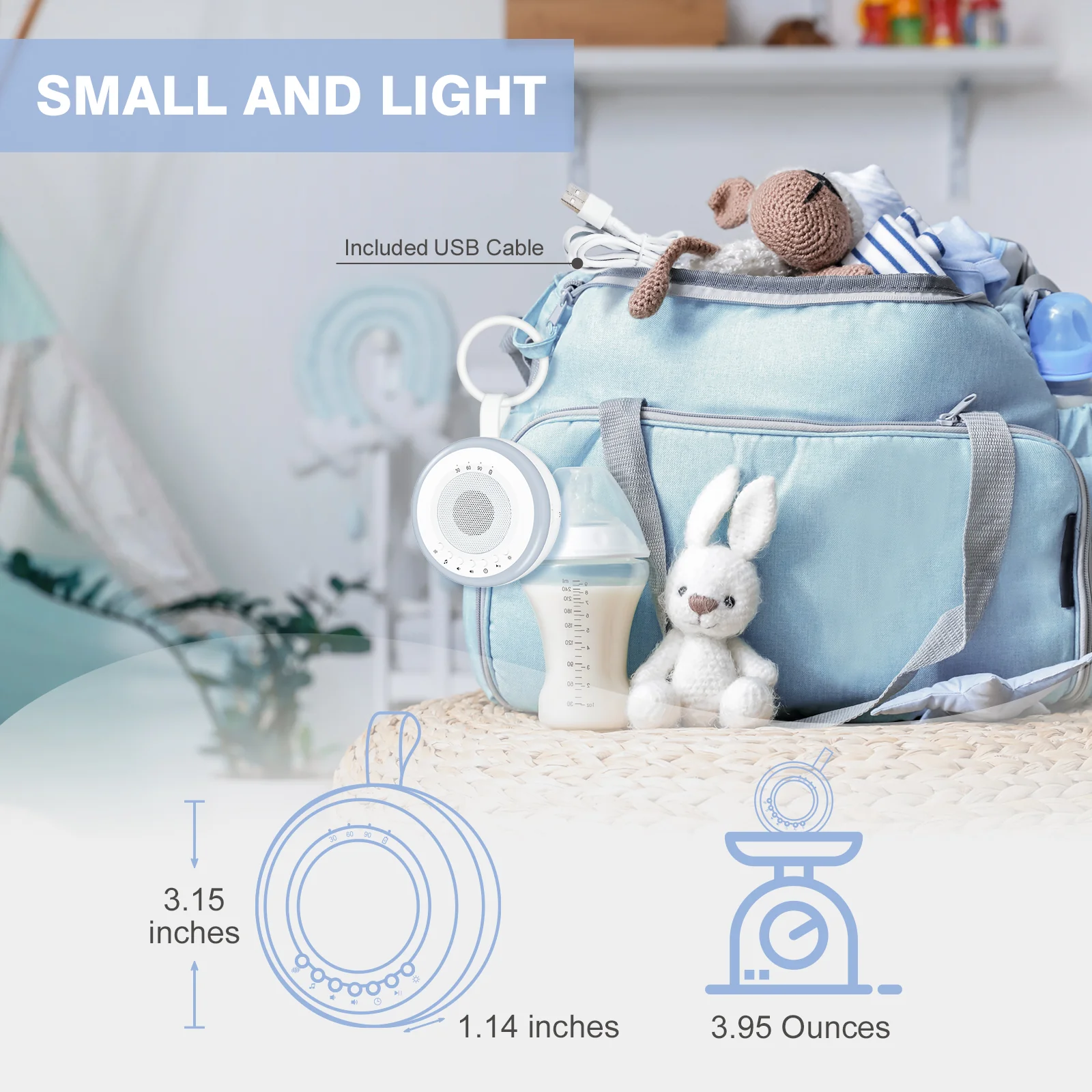 Portable Baby White Noise Sound Machine: Easy@Home 2 in 1 Soother & Night Light | 16 Soothing Lullaby Sounds & Natural Sounds & 3 Timer Settings for Travel | USB Rechargeable | Easy Hanging | GM-02 - Image 4