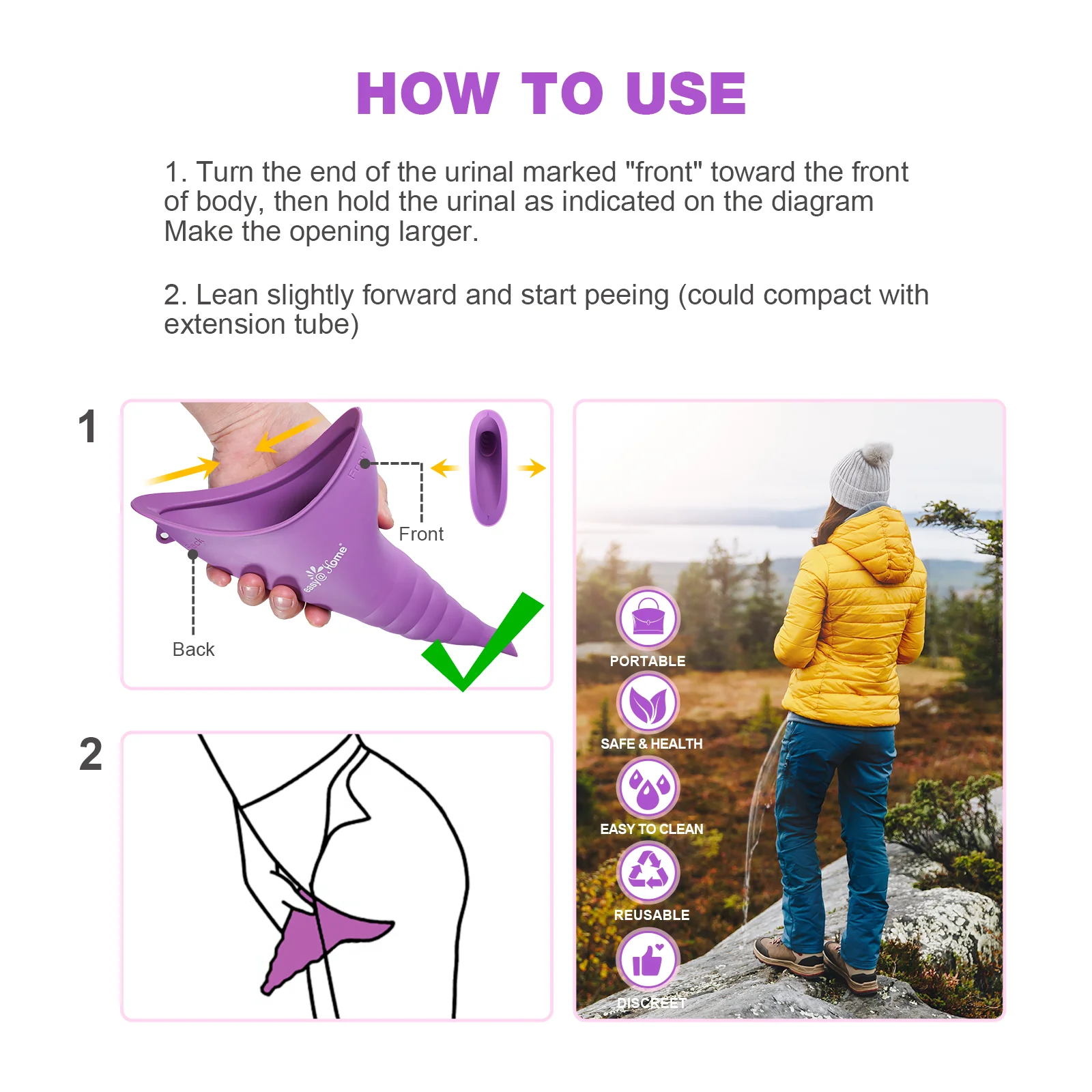 Portable Female Urination Device for Women: Easy@Home Silicone Female Urinal Device Pee Standing Up Funnel Reusable for Travel | Camping | Car | Outdoor | Hiking EUD408 - Image 5