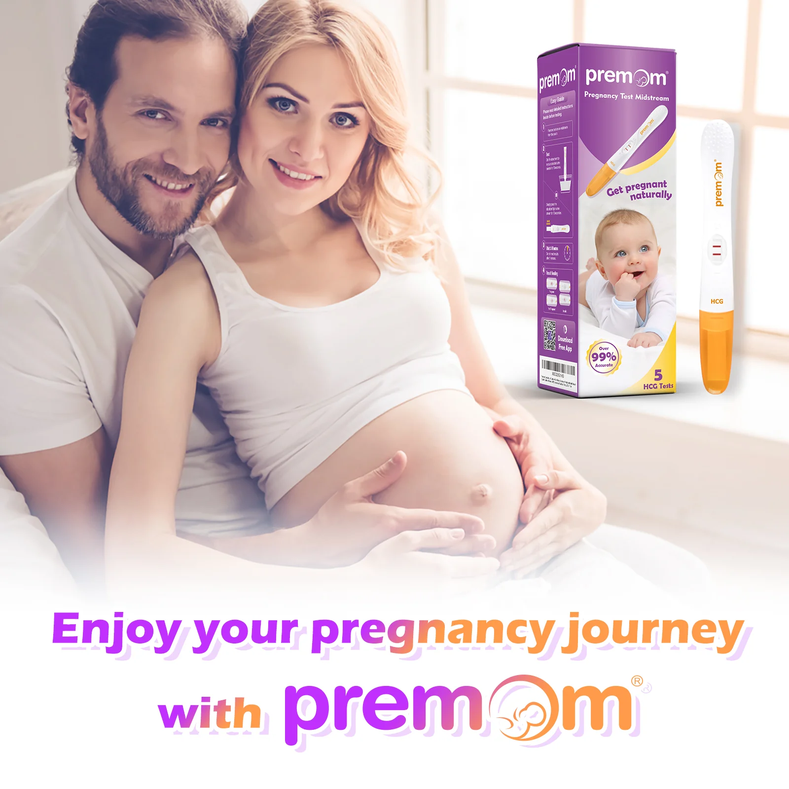 Premom Pregnancy Test Midstream: Early HCG Detection Sticks - 5 Pack Pregnant Test Kit - Image 3