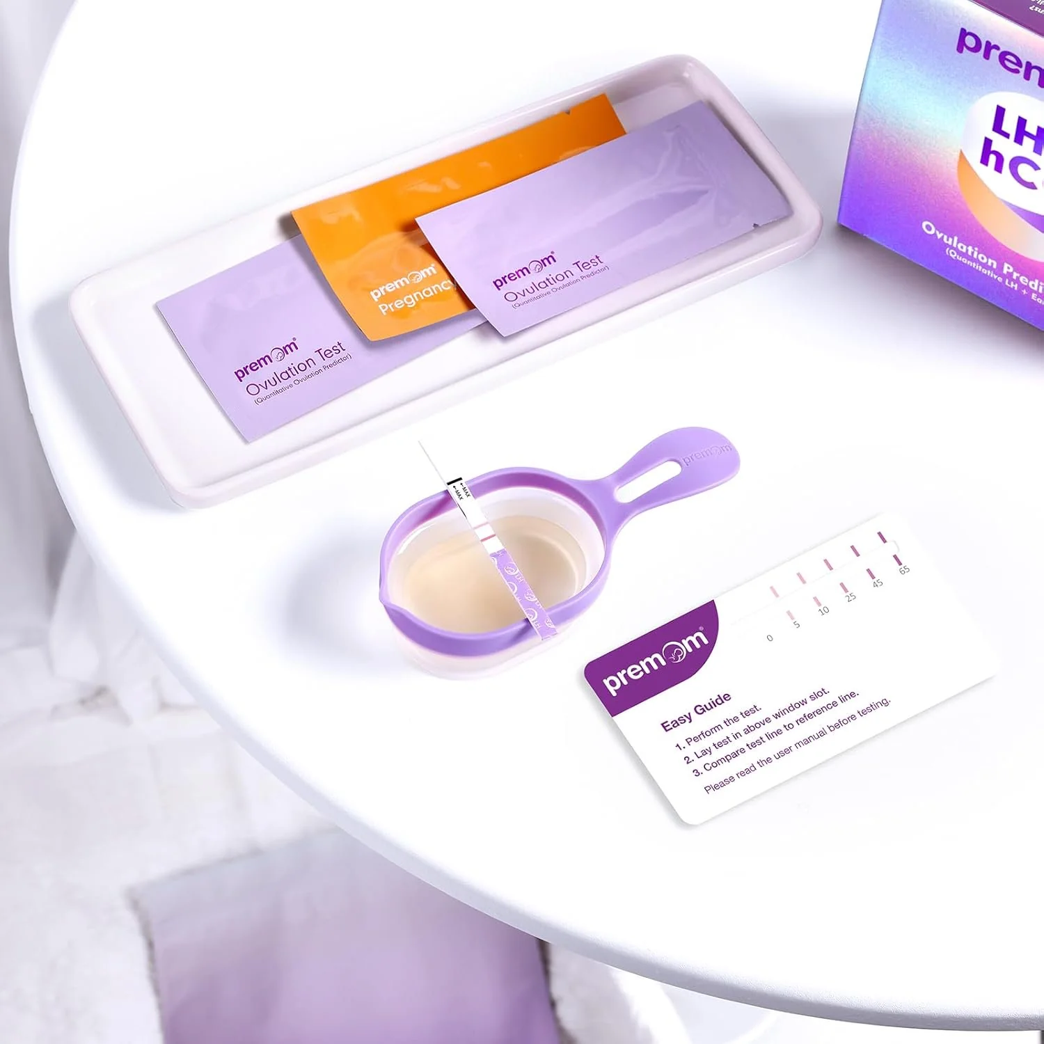 Premom Quantitative Ovulation & Pregnancy Test Kit: 40 LH Strips + 10 HCG Strips + 5 Pregnancy Sticks + 2 Reusable Urine Cups | at-Home Fertility Test for Women | Smart Digital Ovulation Reader App - Image 2