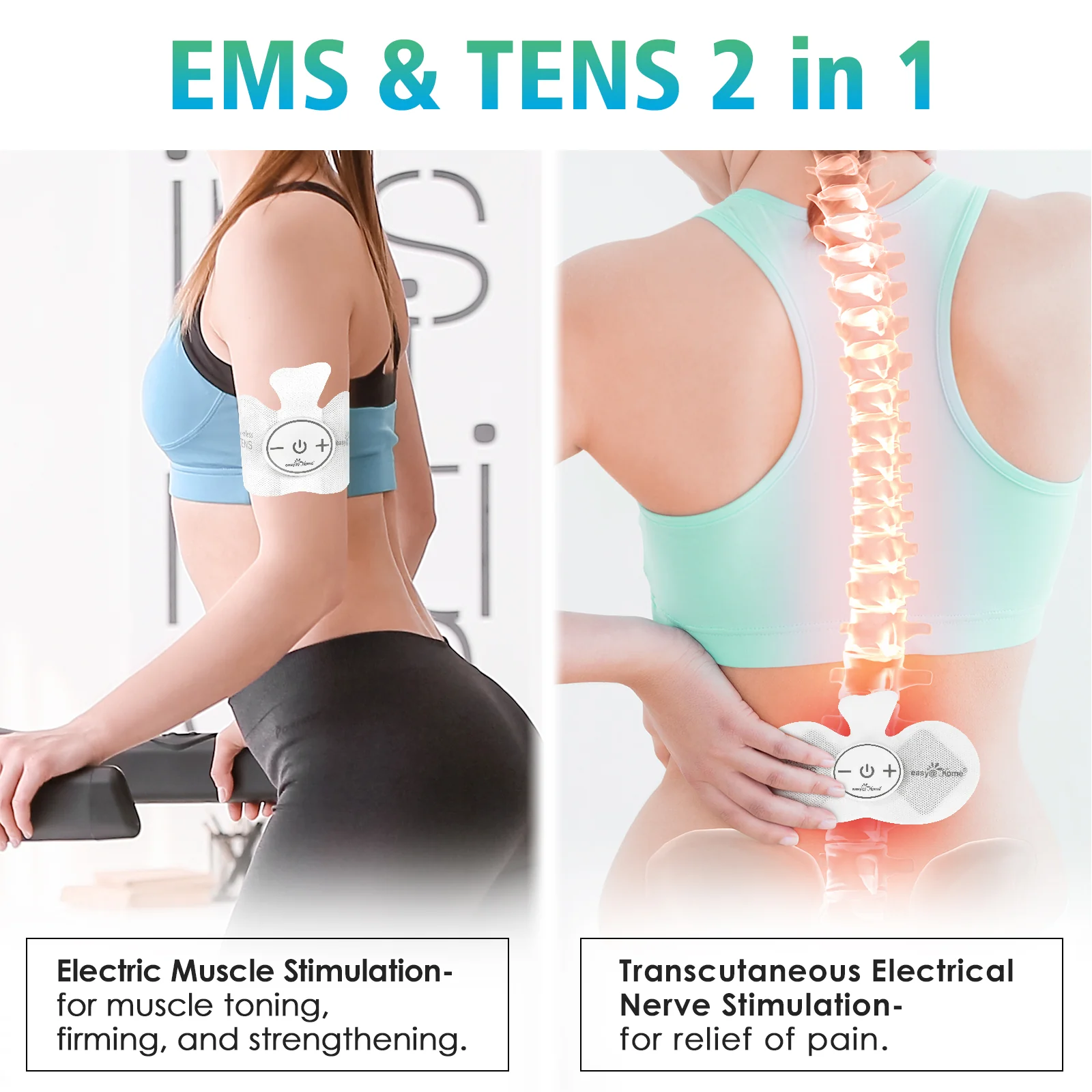 Wireless TENS Unit Muscle Stimulator: Easy@Home Back Pain Relief Leg Tens Machine Massager | Powered by MyPainOff App iOS & Android App | Electronic Pain Therapy Management EHE015BLE - Image 2